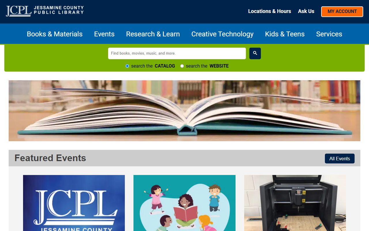 Jessamine County Public Library interior with research materials