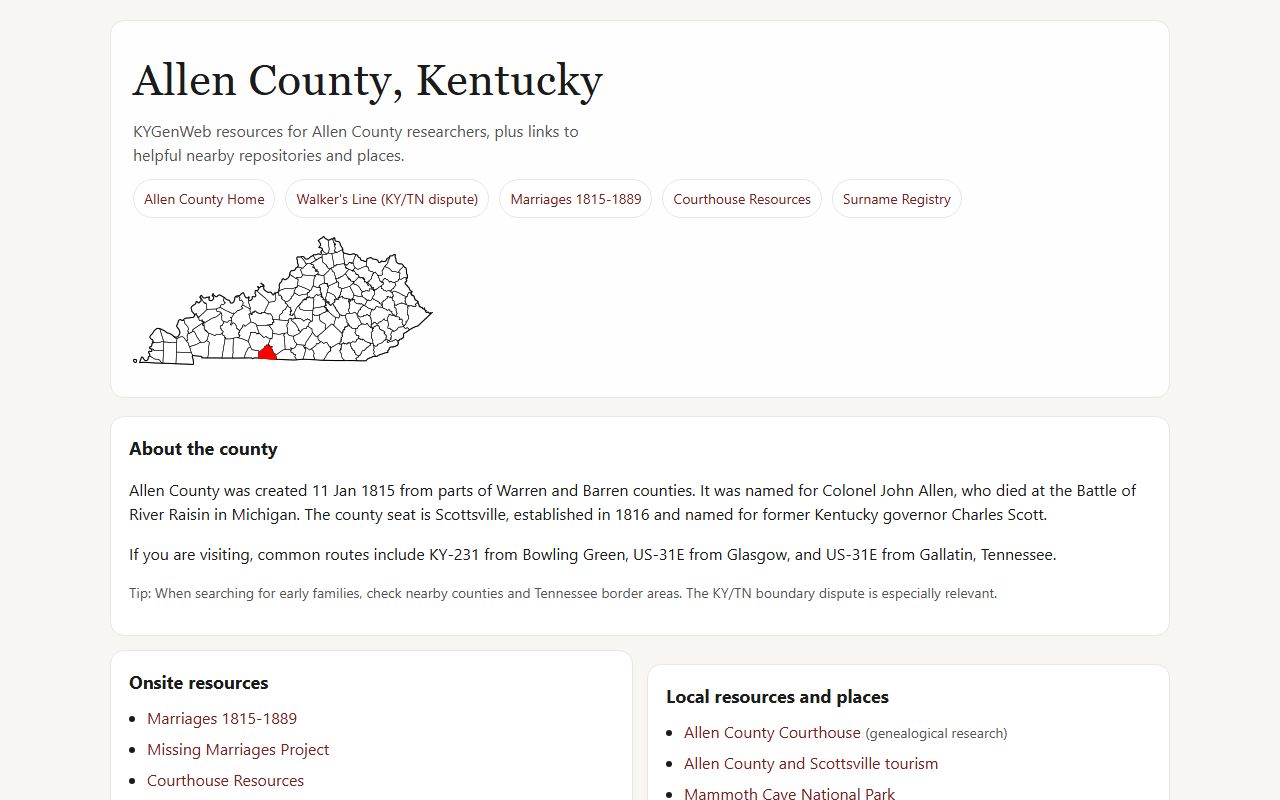 Allen County Kentucky Clerk office for historical records