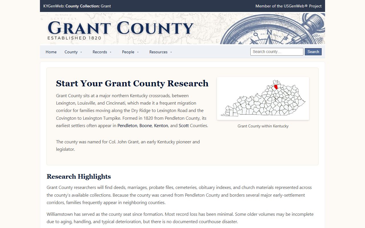 Grant County Kentucky Public Library local history and obituary archives