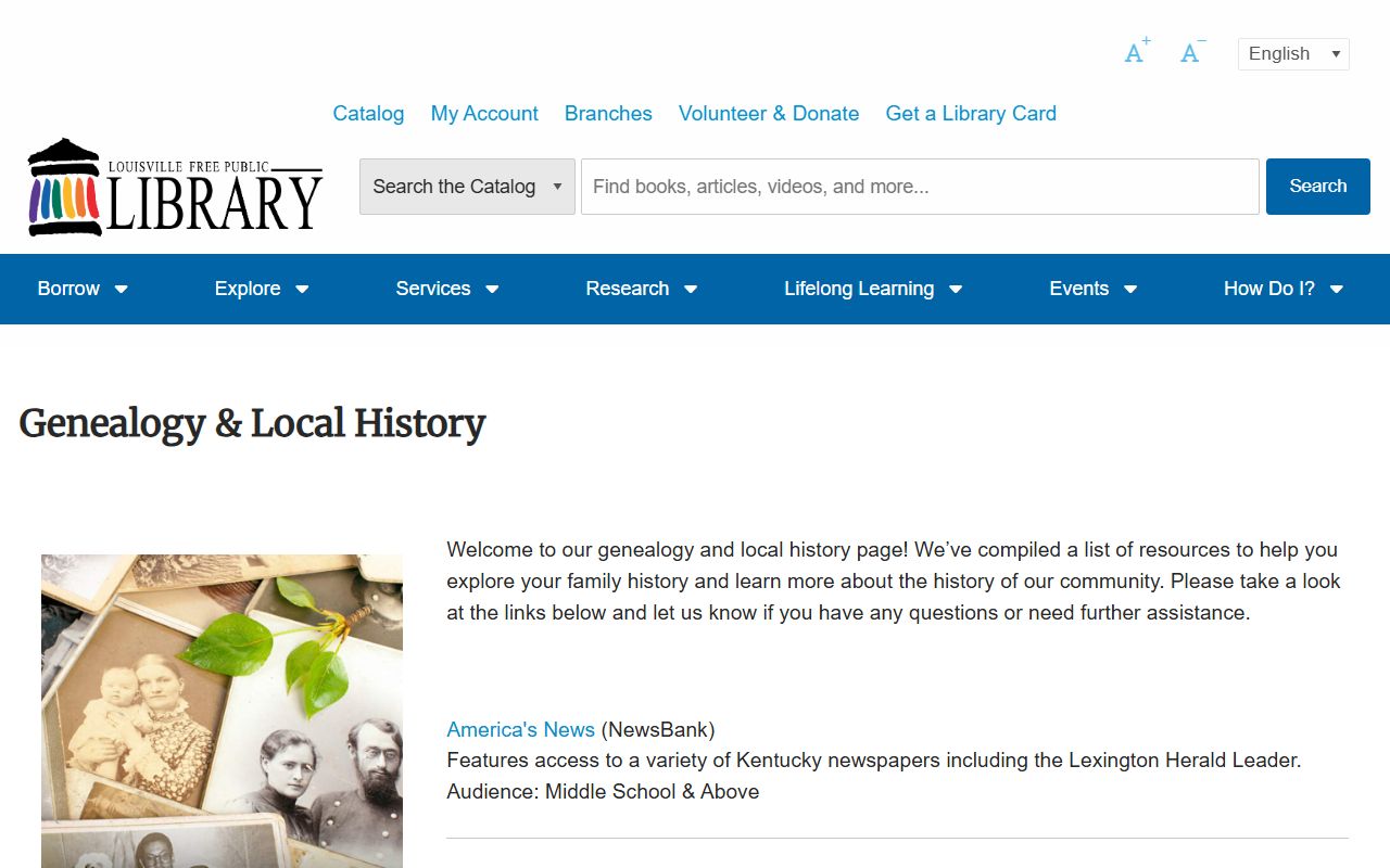 Louisville Free Public Library obituary archives and genealogy resources