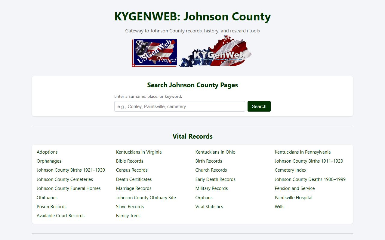Johnson County Kentucky Public Library genealogy resources