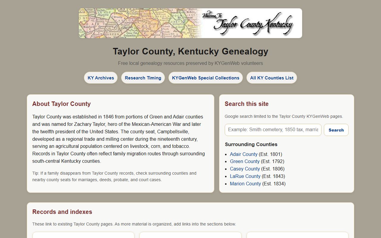Taylor County historical document archives