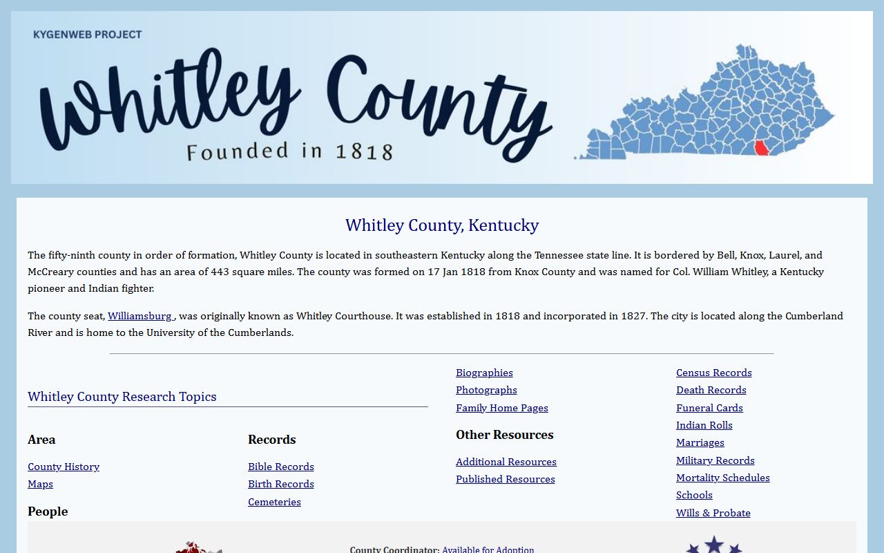 Whitley County Public Library genealogy resources