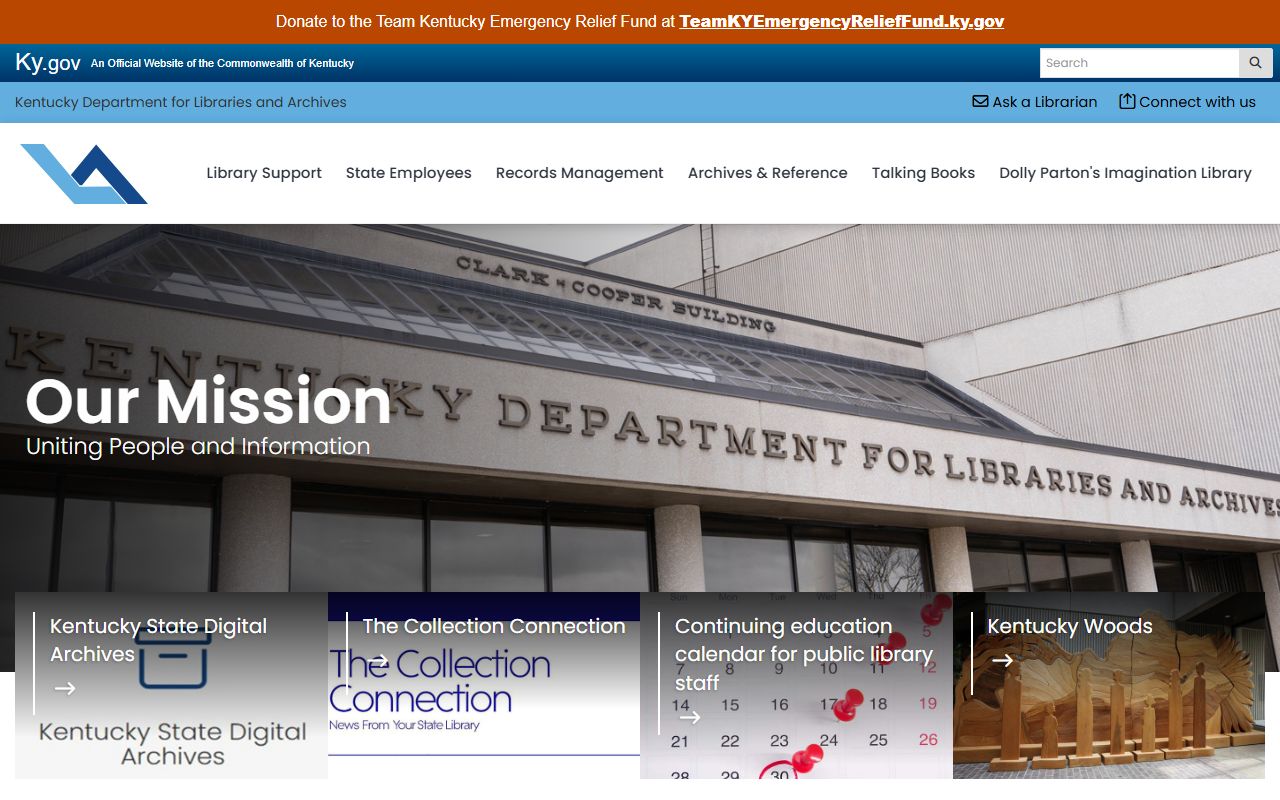 Kentucky Department for Libraries and Archives homepage
